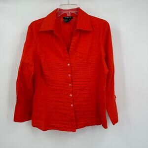 Sari I Womens Linen Top Size XL Orange Boho Artsy‎ Vibrant Pintuck Statement